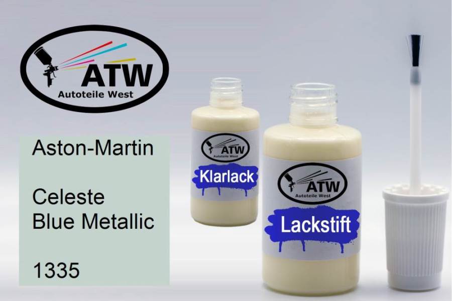 Aston-Martin, Celeste Blue Metallic, 1335: 20ml Lackstift + 20ml Klarlack - Set, von ATW Autoteile West.